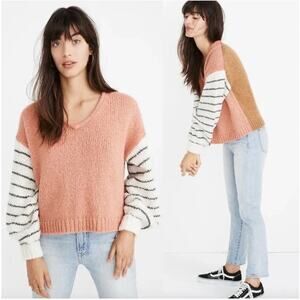 Madewell Balloon-Sleeve Pullover Sweater in Colorblock Size XS